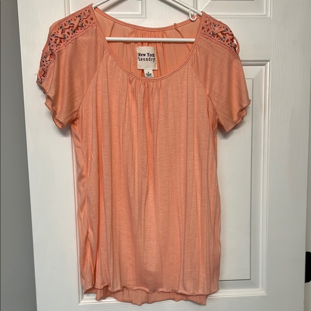 New York Laundry Orange Embellished Short Sleeve Blouse